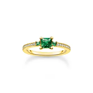 Thomas Sabo Jewellery Thomas Sabo Charm Club Gold Plated Sterling Silver Green White Stone Ring