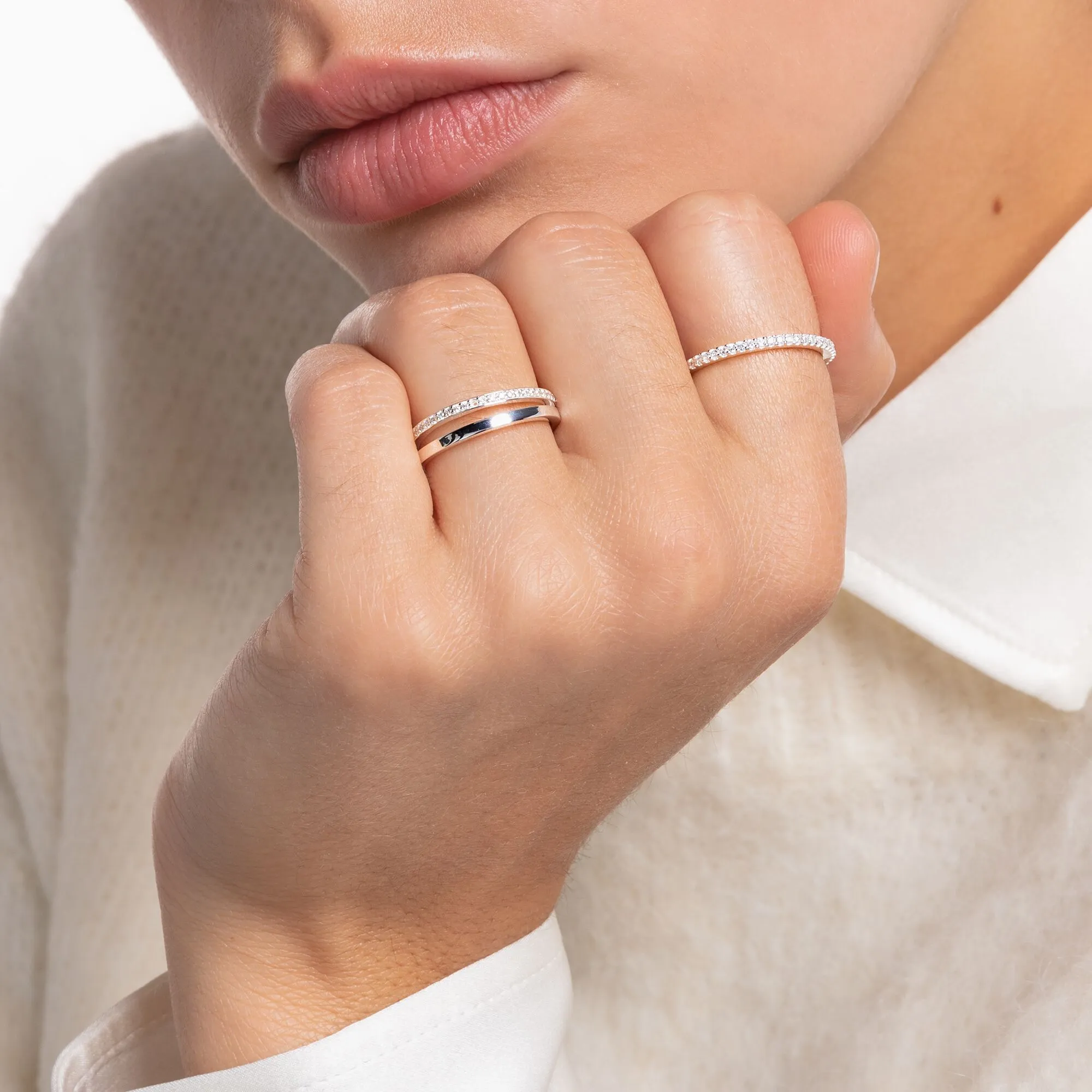 Thomas Sabo Jewellery Thomas Sabo Charm Club Sterling Silver White CZ Open Ring