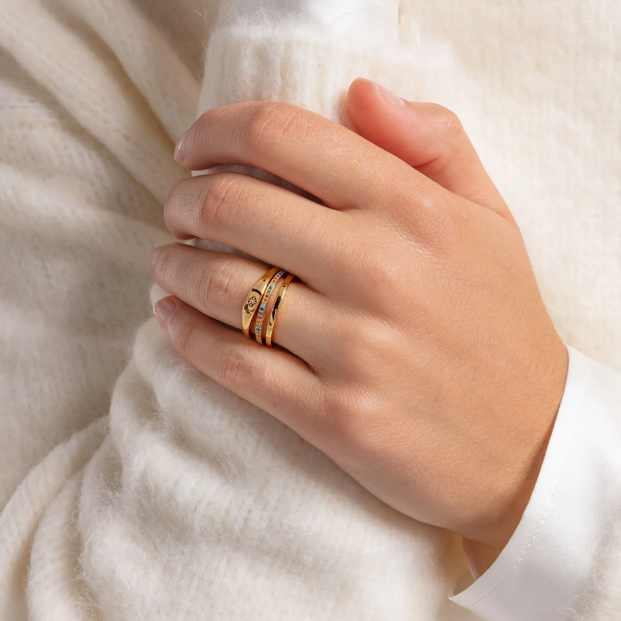 Thomas Sabo Jewellery Thomas Sabo Charm Club Sterling Silver Yellow Gold Plated CZ Star Engraved Ring