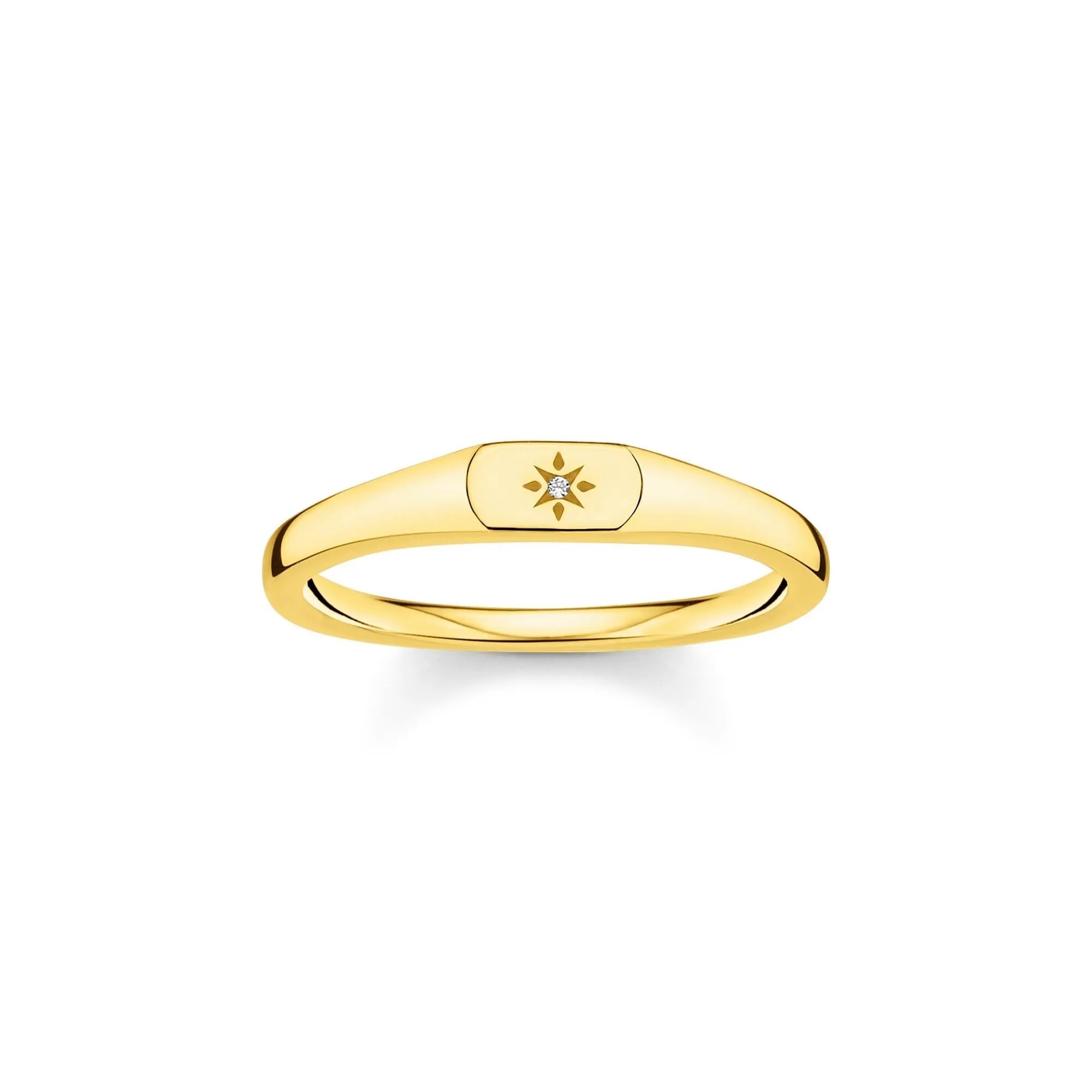 Thomas Sabo Jewellery Thomas Sabo Charm Club Sterling Silver Yellow Gold Plated CZ Star Engraved Ring