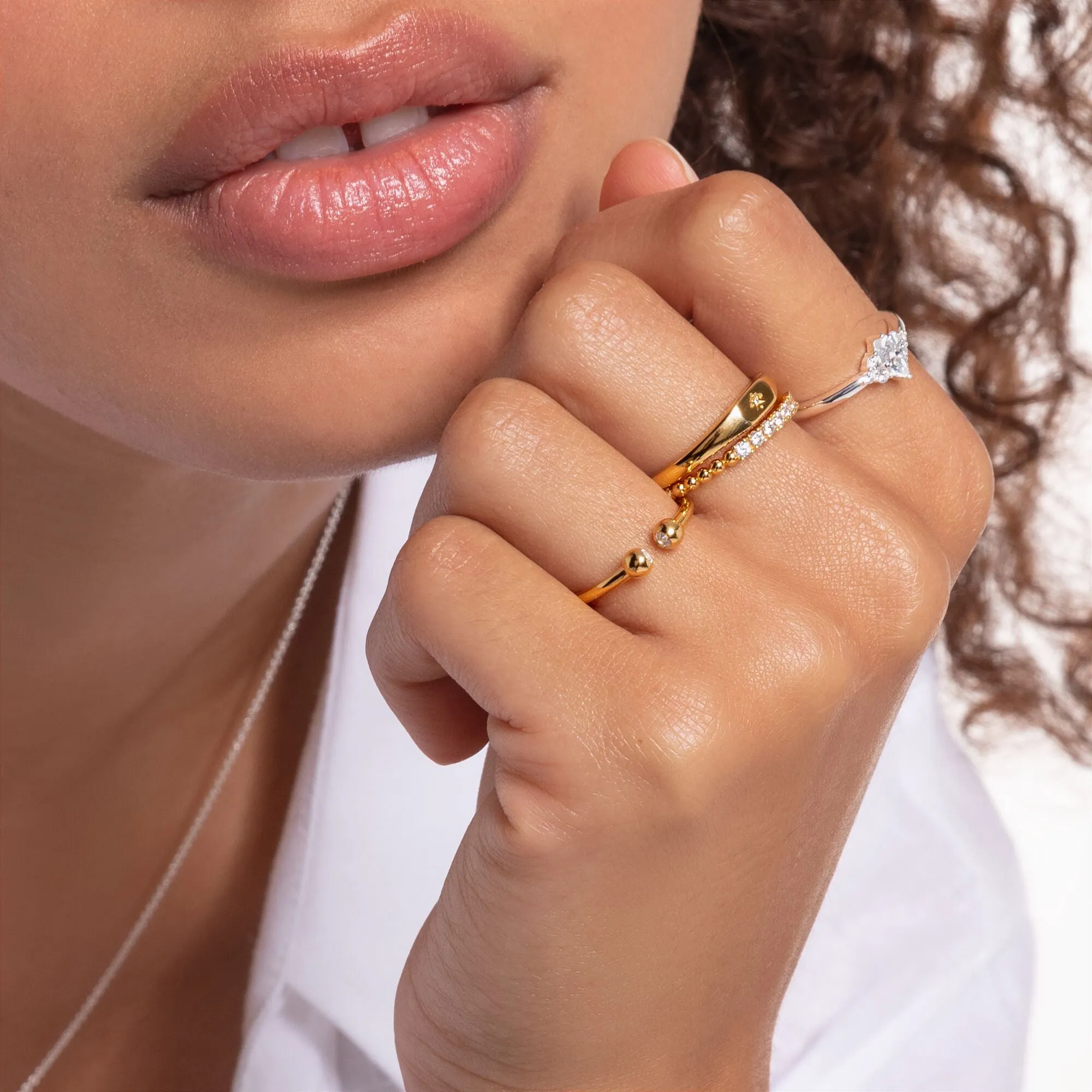 Thomas Sabo Jewellery Thomas Sabo Charm Club Sterling Silver Yellow Gold Plated CZ Star Engraved Ring