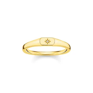 Thomas Sabo Jewellery Thomas Sabo Charm Club Sterling Silver Yellow Gold Plated CZ Star Engraved Ring