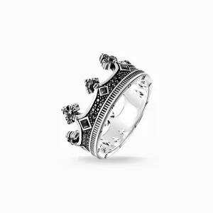 Thomas Sabo Jewellery Thomas Sabo Rebel At Heart Sterling Silver Black CZ Crown Ring