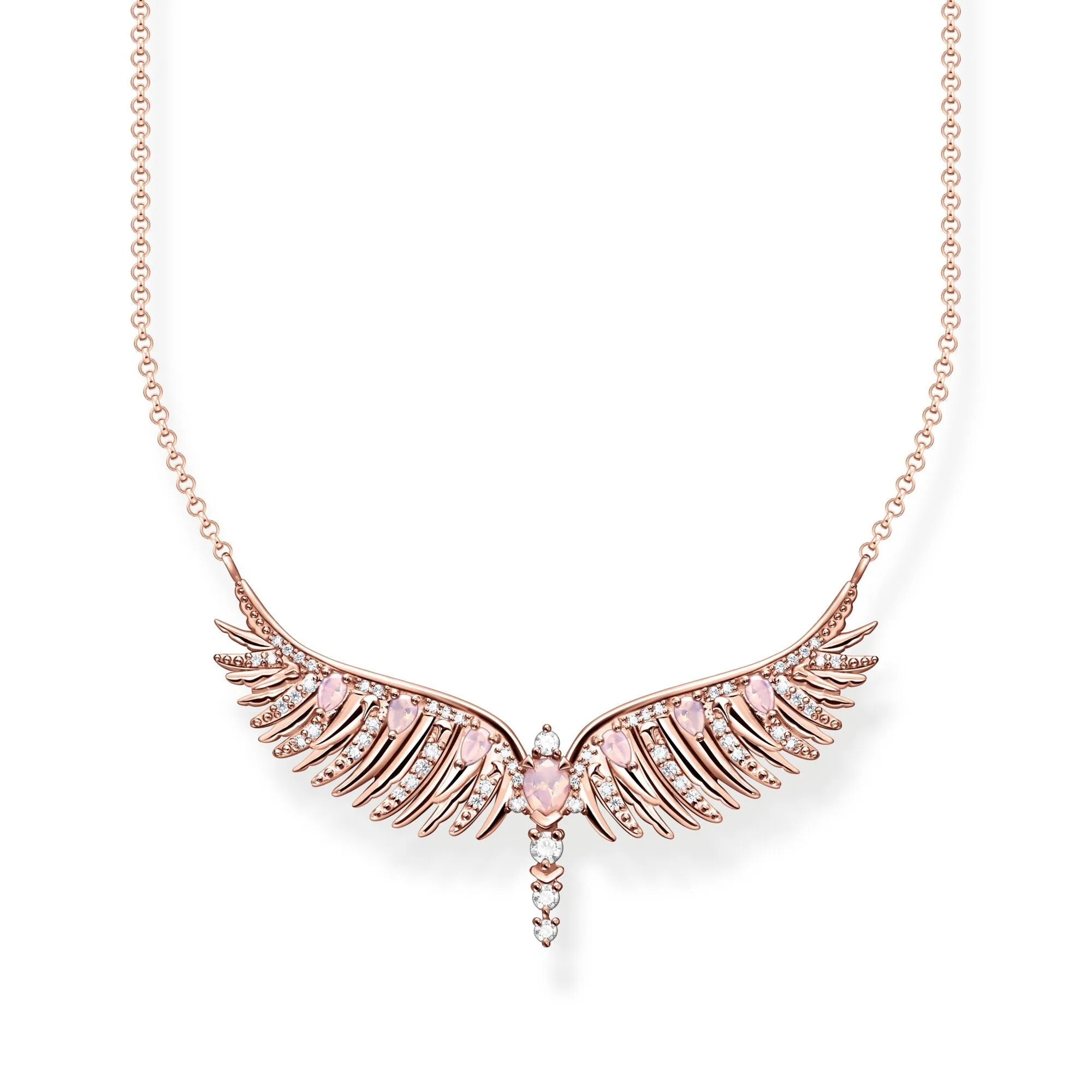 Thomas Sabo Jewellery Thomas Sabo Rose Gold Plated Sterling Silver Phoenix Wing Pink Stones Necklace
