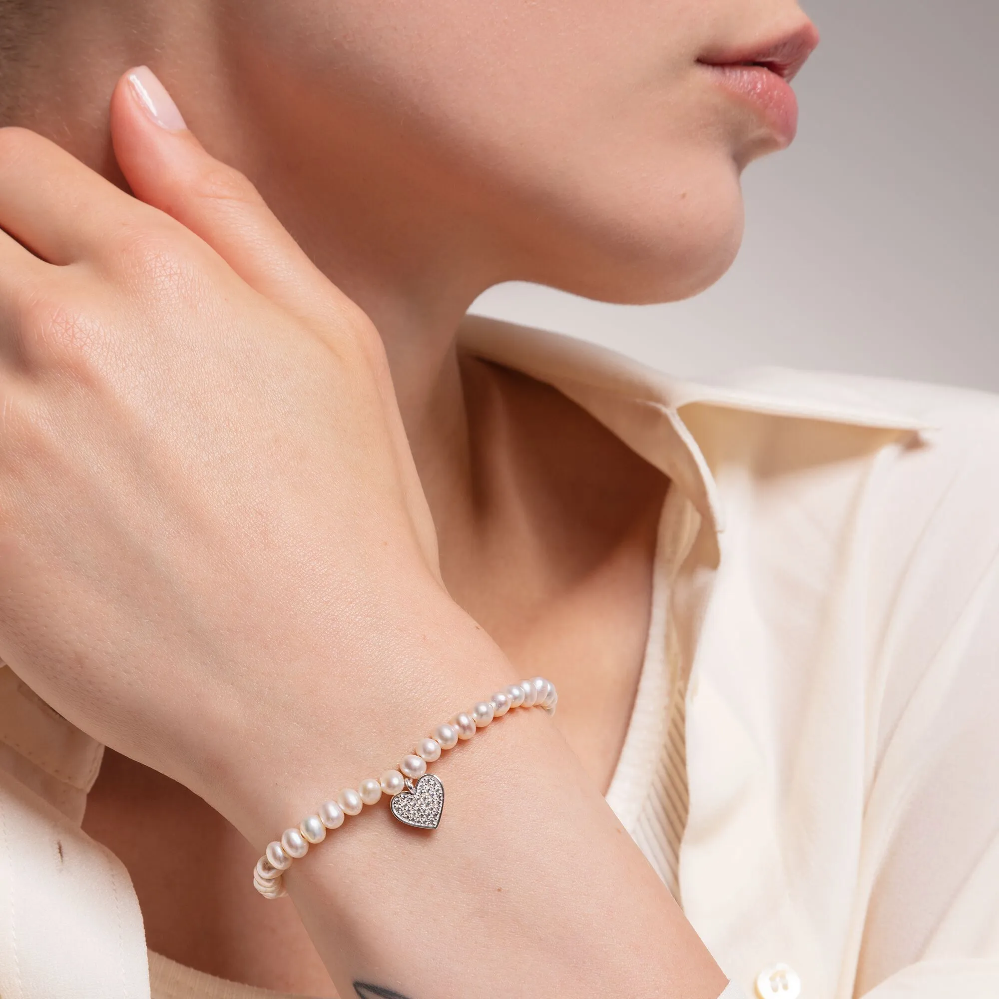 Thomas Sabo Jewellery Thomas Sabo Sterling Silver Pearl Pave Heart Bracelet
