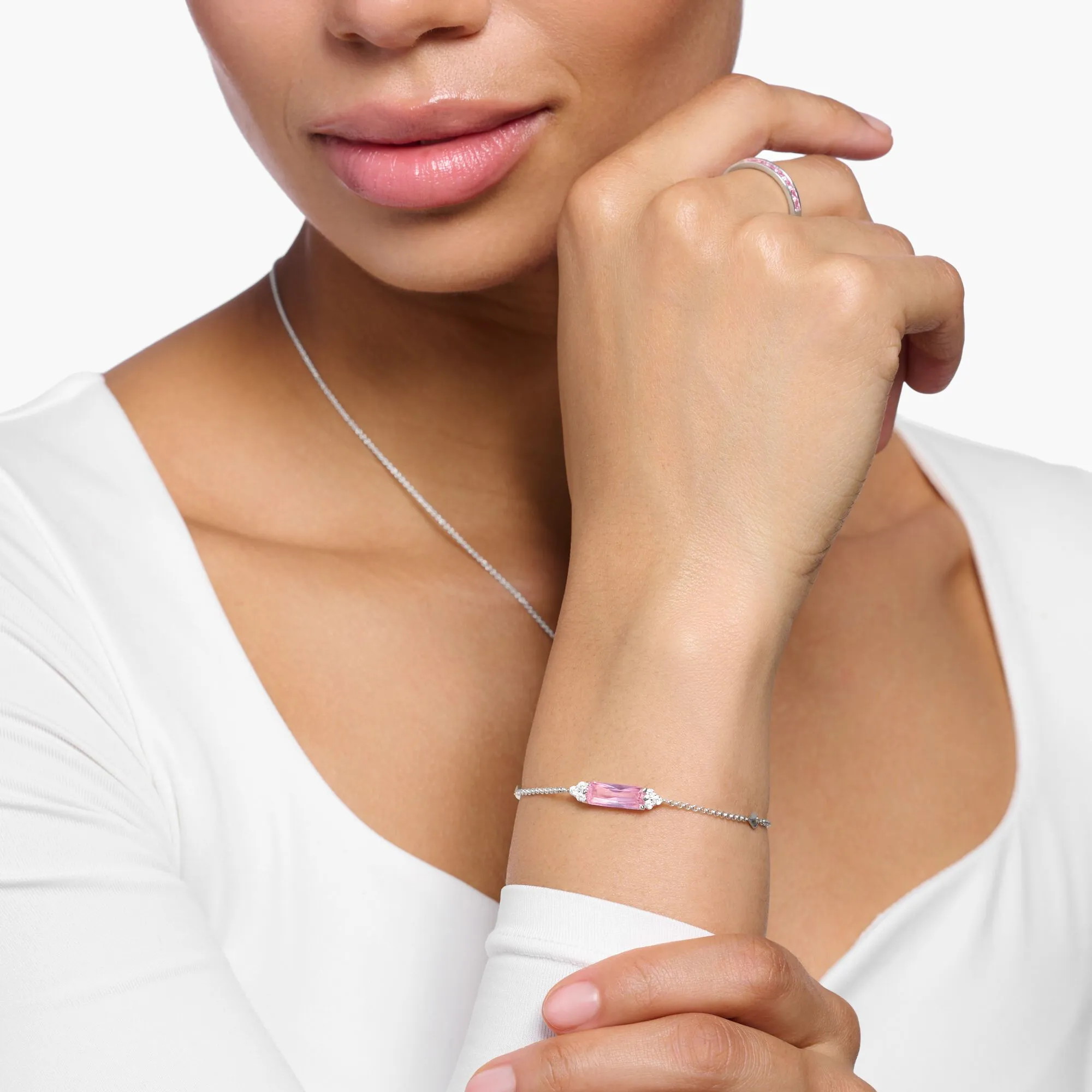 Thomas Sabo Jewellery Thomas Sabo Sterling Silver Pink White Stones Bracelet