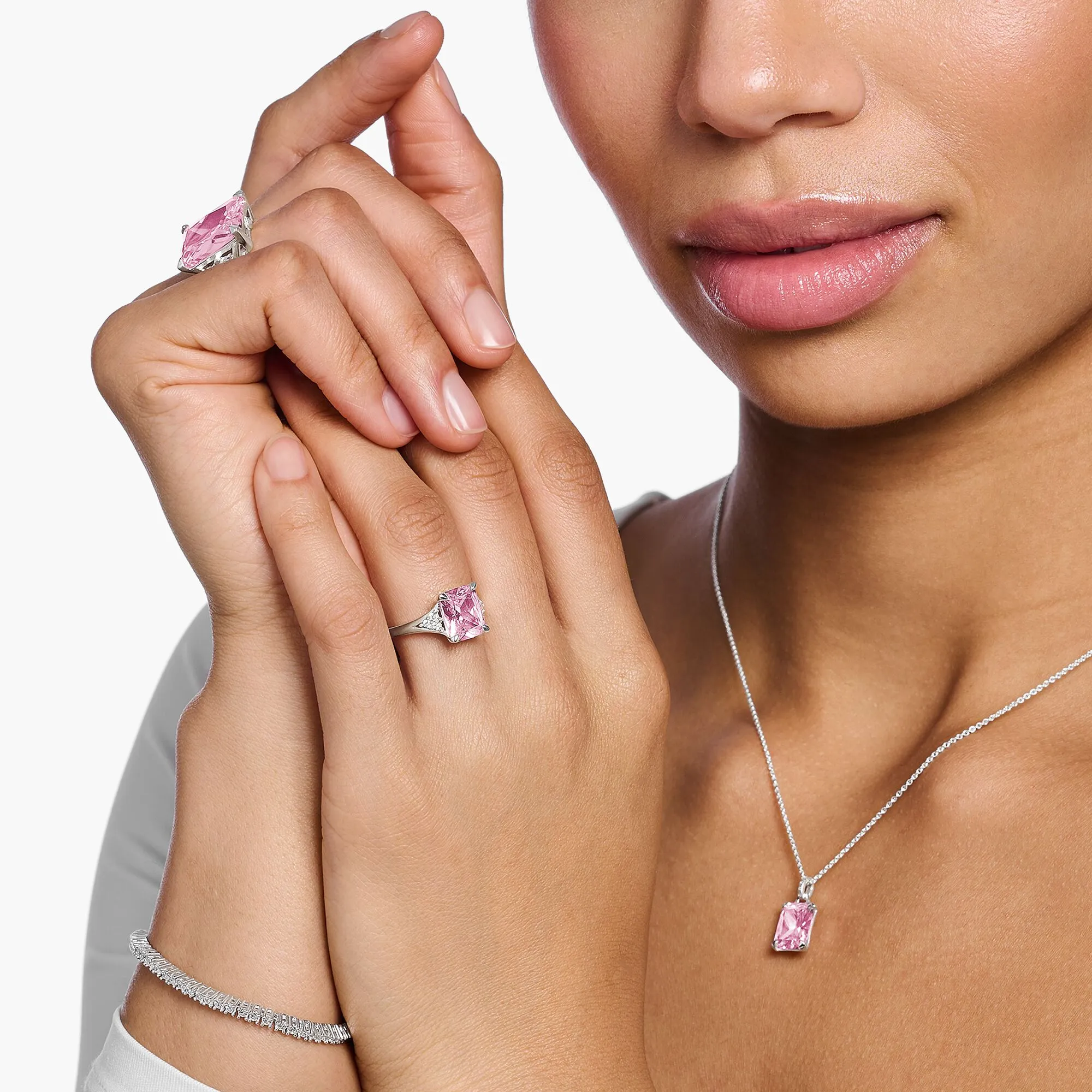 Thomas Sabo Jewellery Thomas Sabo Sterling Silver Pink White Stones Ring