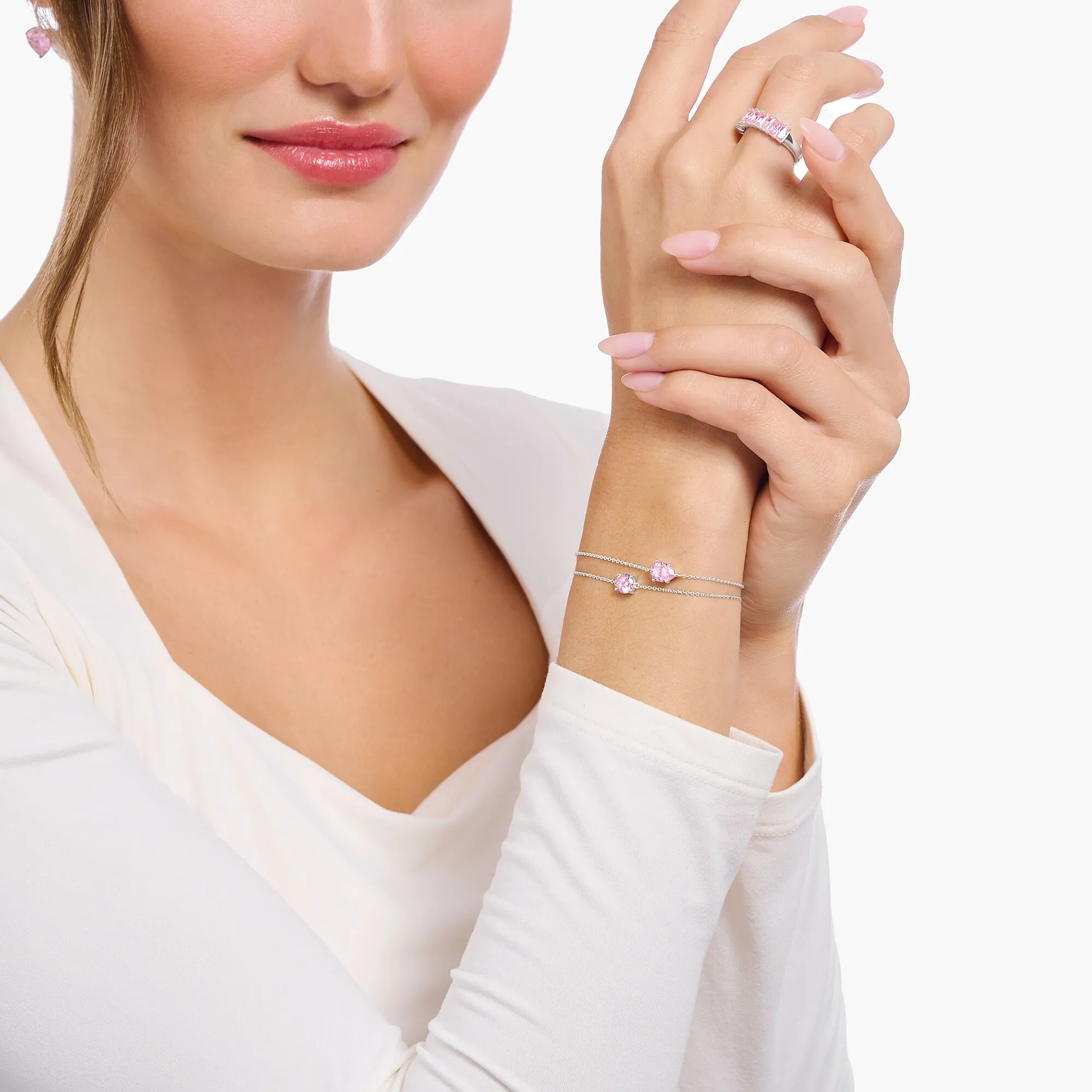 Thomas Sabo Jewellery Thomas Sabo Sterling Silver Teardrop Pink Zirconia Bracelet