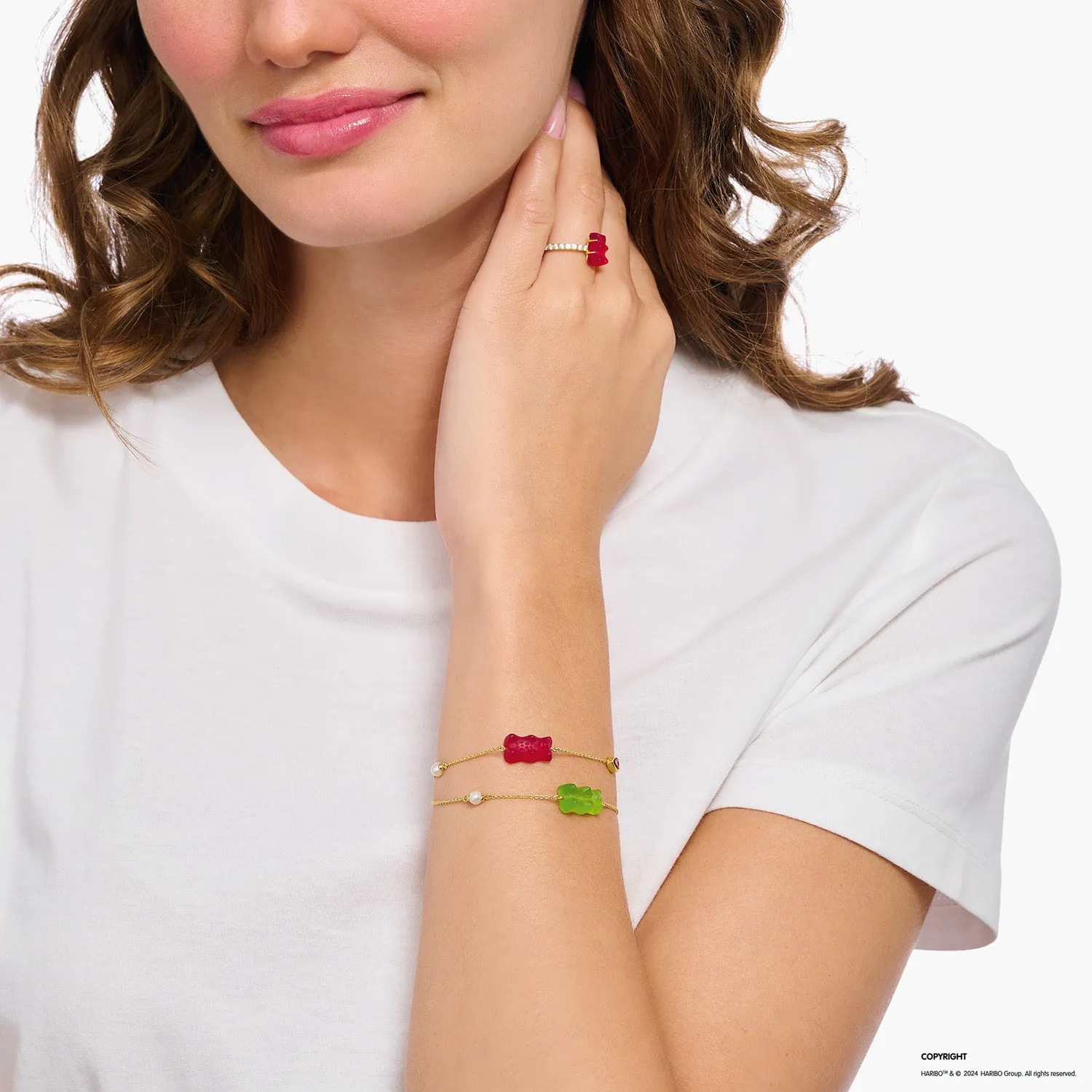 Thomas Sabo Silver Jewellery Thomas Sabo Gold Plated Sterling Silver Haribo Apple Green Bear 16-19cm Bracelet