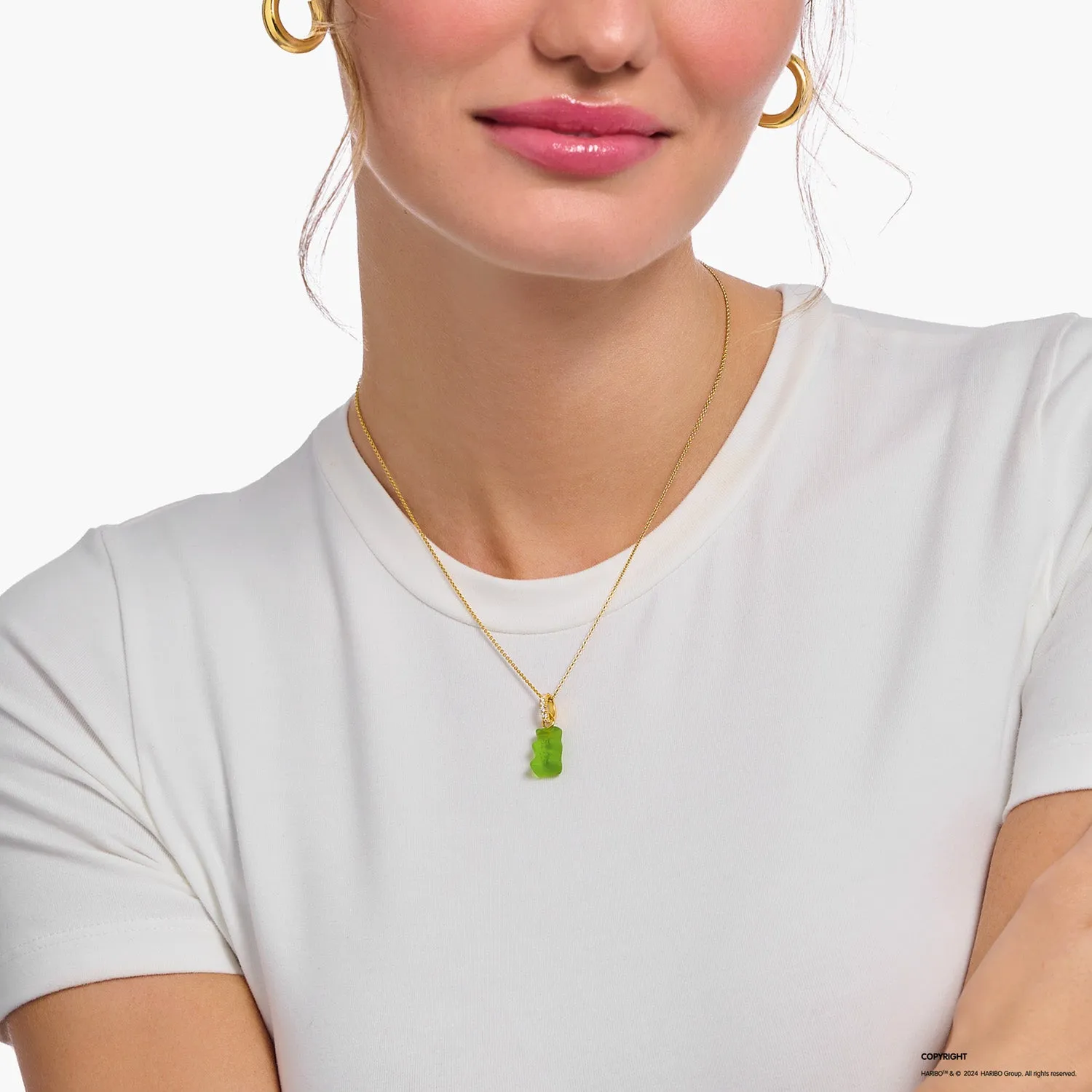 Thomas Sabo Silver Jewellery Thomas Sabo Gold Plated Sterling Silver Haribo Apple Green Bear Pendant On 40-45cm Chain
