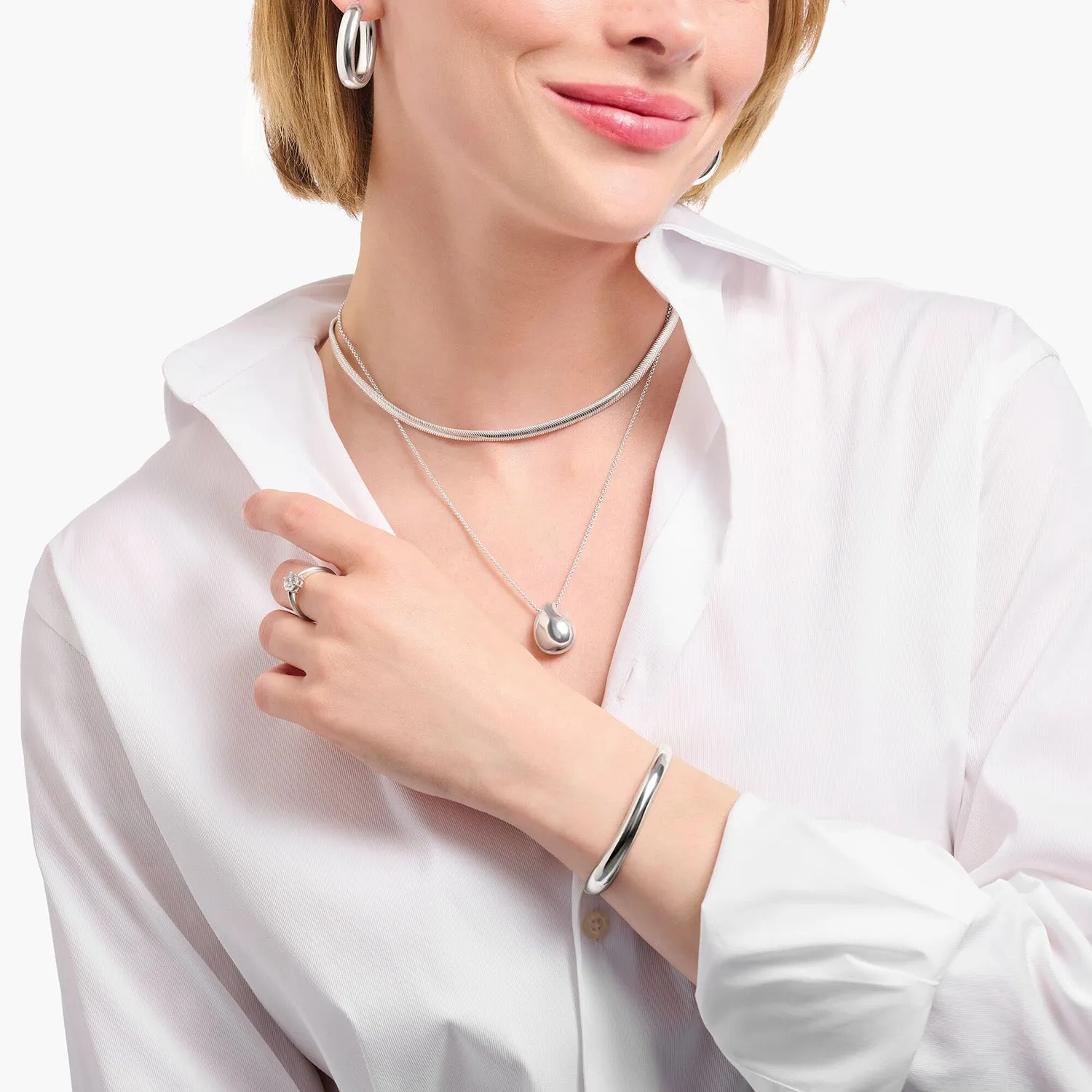 Thomas Sabo Silver Jewellery Thomas Sabo Sterling Silver Bold Organic Drop Pendant On 45-50cm Chain