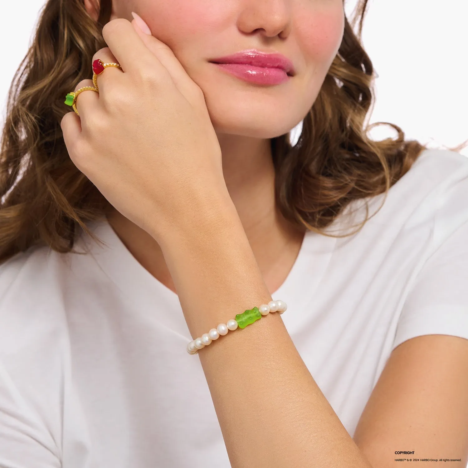 Thomas Sabo Silver Jewellery Thomas Sabo Sterling Silver Haribo Pearl Apple Green Bear 17cm Bracelet