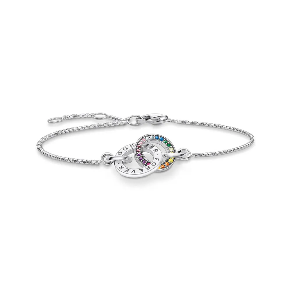 Thomas Sabo Silver Jewellery Thomas Sabo Sterling Silver Togather Rings Rainbow CZ 16-19cm Bracelet