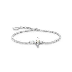 Thomas Sabo Silver Jewellery Thomas Sabo Sterling Silver True Romance Cubic Zirconia Pearl Cross 16-19cm Bracelet