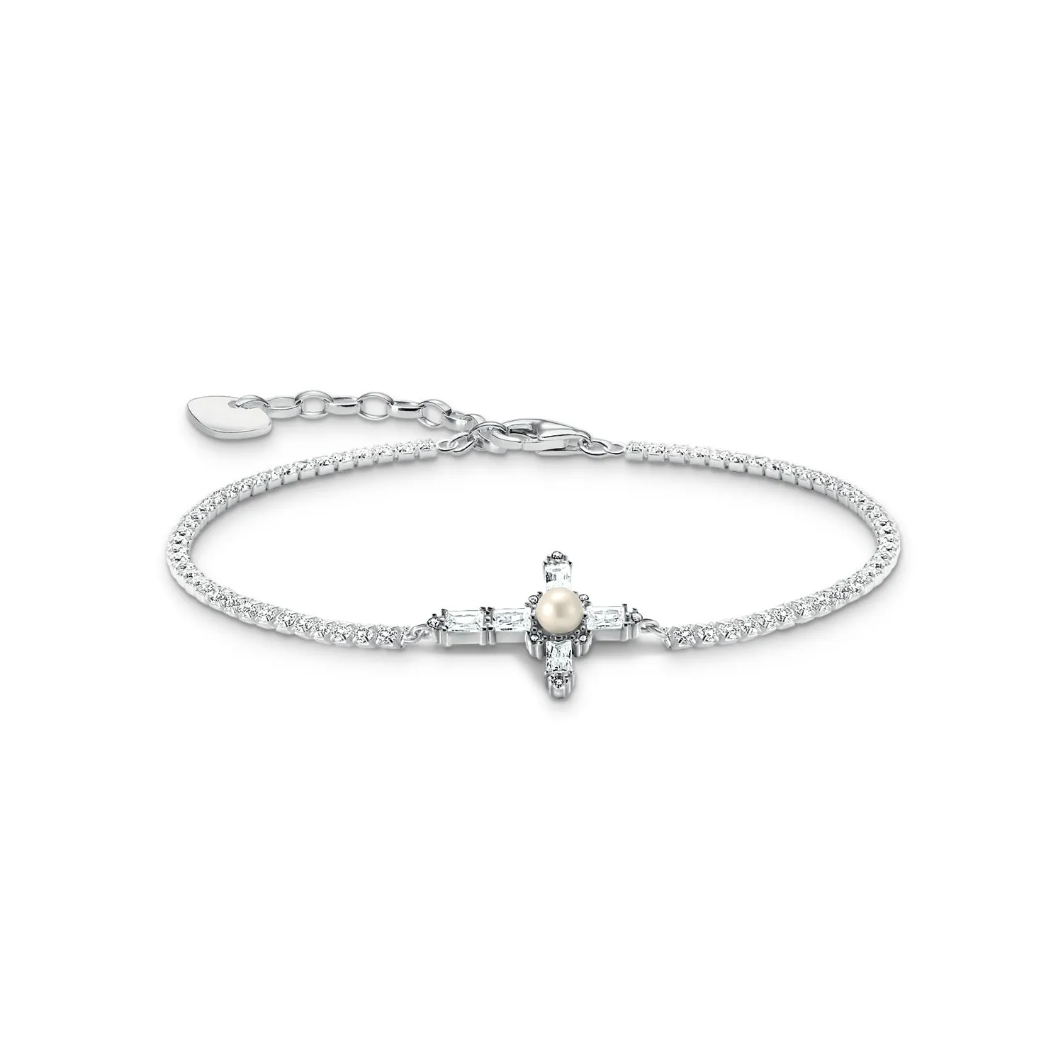 Thomas Sabo Silver Jewellery Thomas Sabo Sterling Silver True Romance Cubic Zirconia Pearl Cross 16-19cm Bracelet