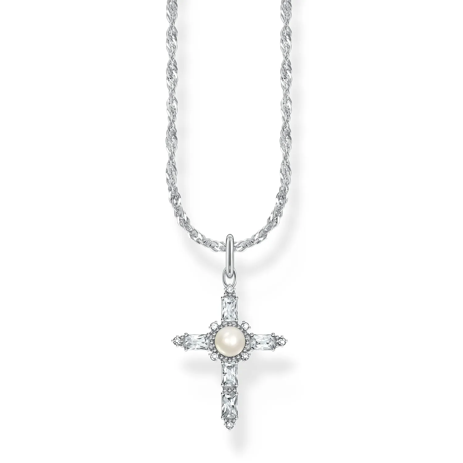 Thomas Sabo Silver Jewellery Thomas Sabo Sterling Silver True Romance Cubic Zirconia Pearl Cross Pendant On 40 45cm Chain