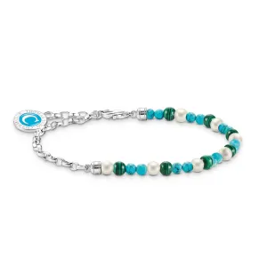Thomas Sabo Silver Jewellery Thomas Sabo Sterling Silver Turquoise, Malachite, Pearl 16-19cm Bracelet