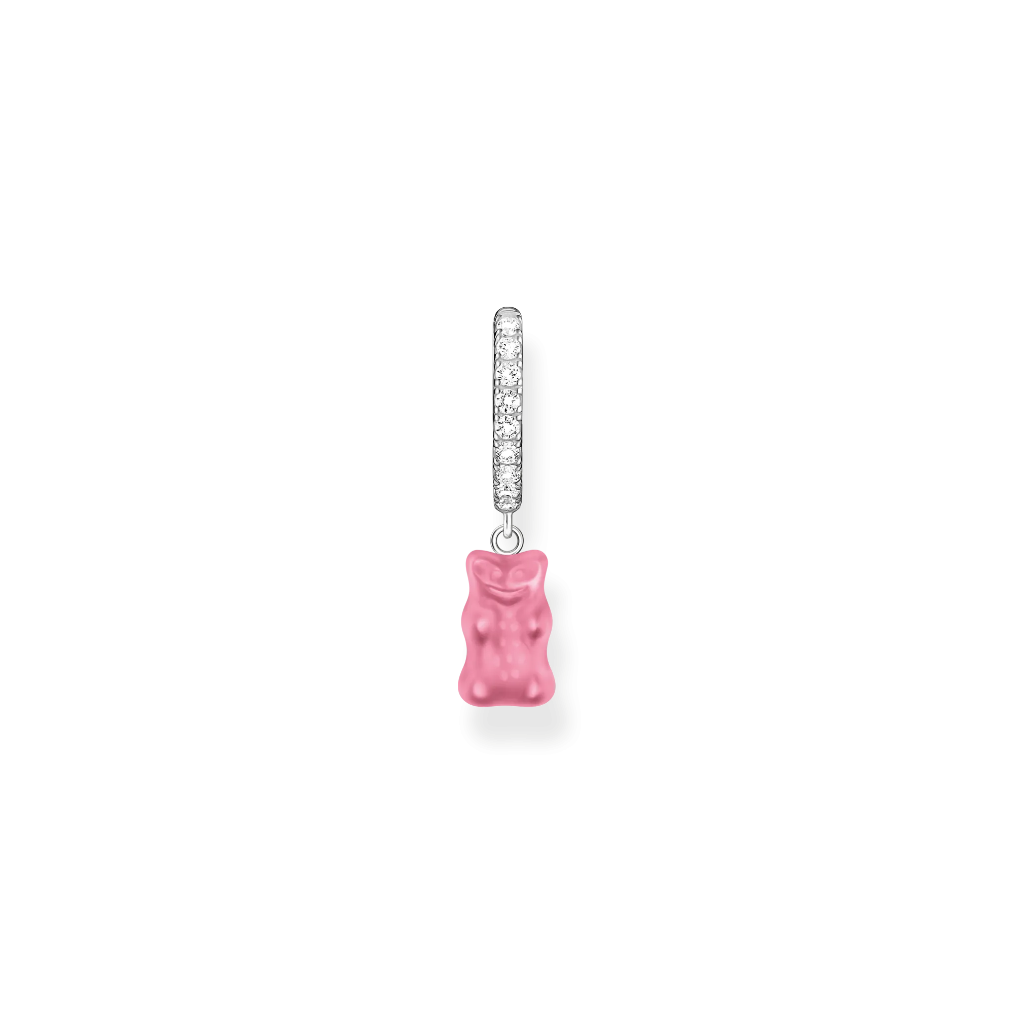 Thomas Sabo Womens Earrings Single hoop with pink Goldbear pendant and stones silver