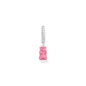 Thomas Sabo Womens Earrings Single hoop with pink Goldbear pendant and stones silver