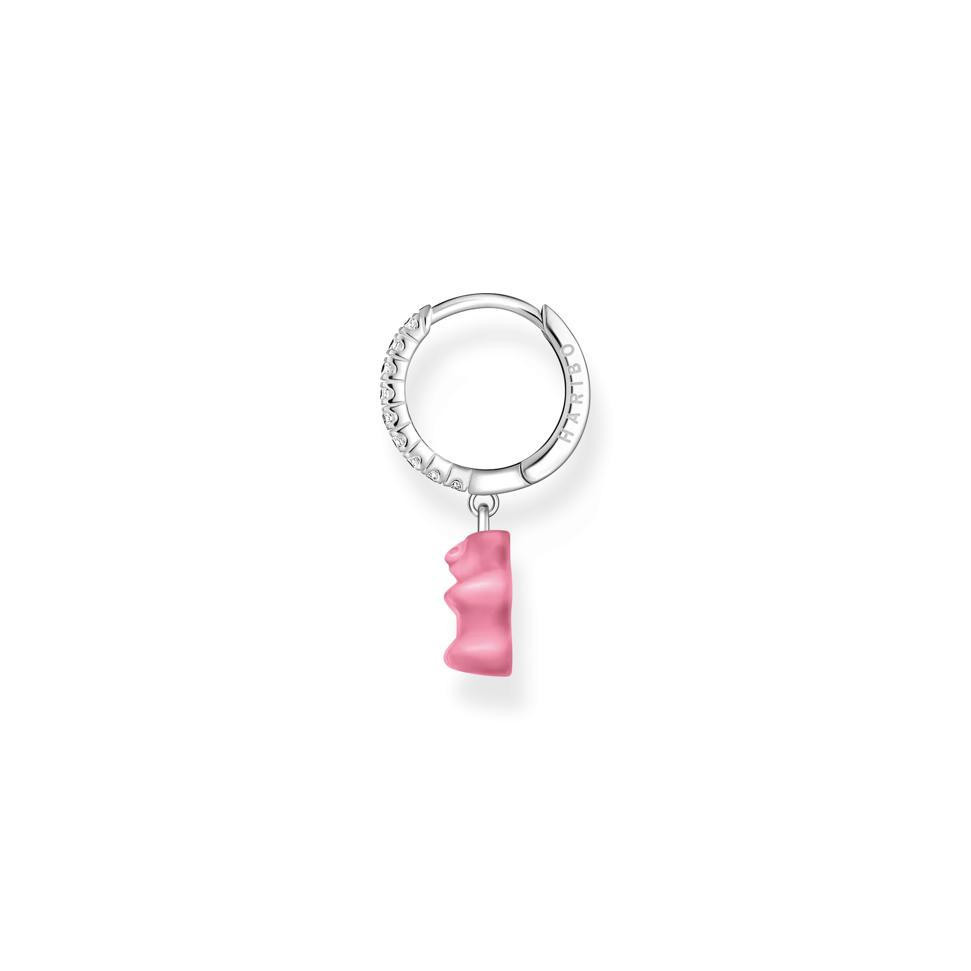 Thomas Sabo Womens Earrings Single hoop with pink Goldbear pendant and stones silver